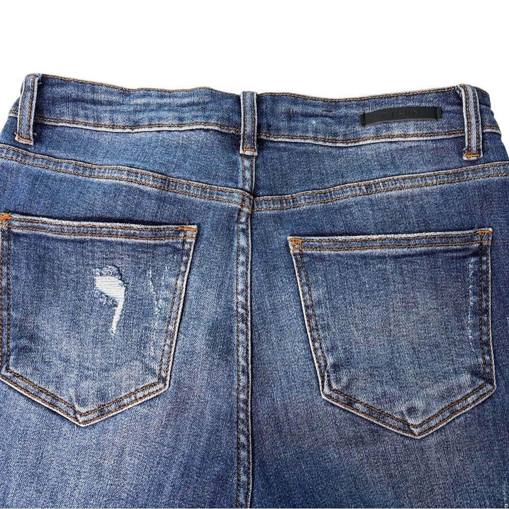 Risen Women's Distressed Straight Blue Stretch Denim Jeans - Size 9/29